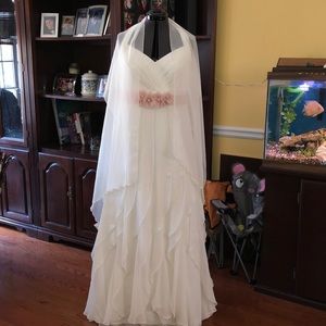 Ivory ruffle layered chiffon gown